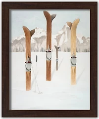 Painted Skis In Snow Black Framed Print Under Plexiglass