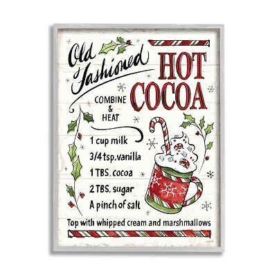 Stupell Industries Old Fashioned Hot Cocoa Recipe with Gray Frame Wall Art