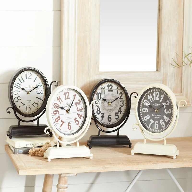 12" Black & White Metal Oval Clock Set