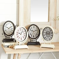 12" Black & White Metal Oval Clock Set