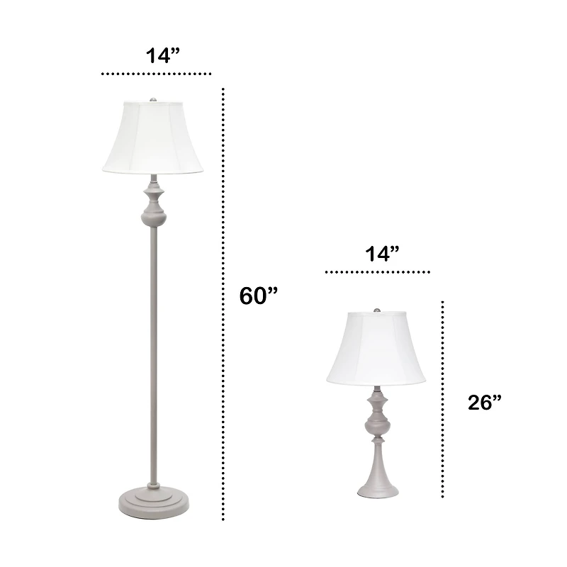Lalia Home Gray Traditional Table and floor Lamp Set