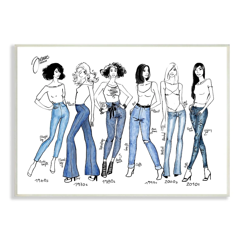 Stupell Industries Denim By Decades Female Fashion Jeans Blue White Wall Plaque