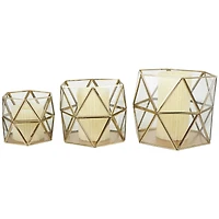 CosmoLiving by Cosmopolitan Gold Diamond Hexagon Metal Candle Lantern Set
