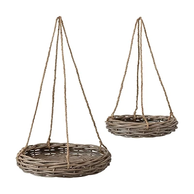 Hello Honey® Handwoven Hanging Rattan Baskets with Rope Hangers Set
