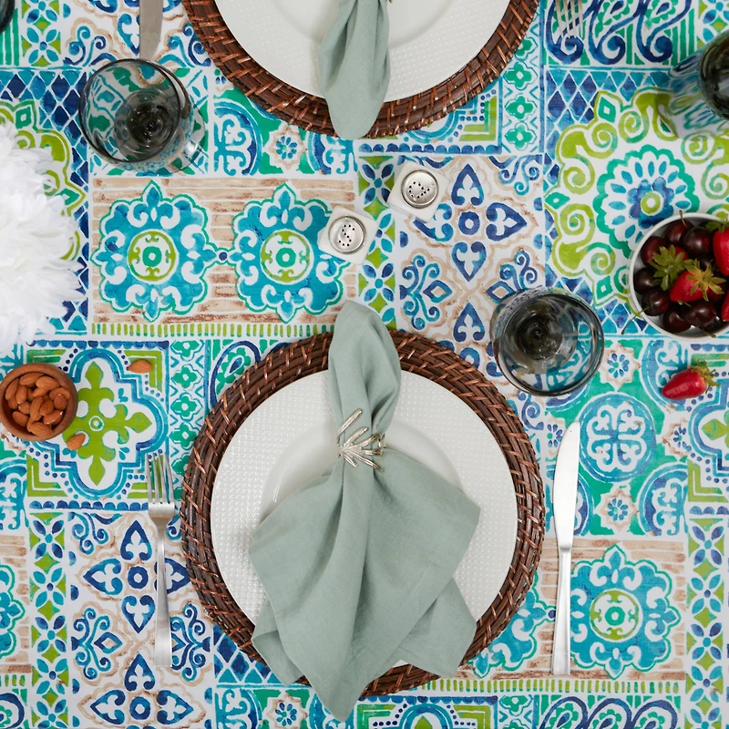 Spanish Tile Vinyl Tablecloth 70" Round