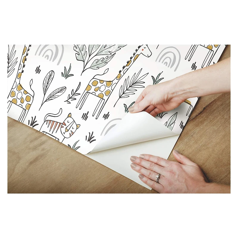RoomMates White & Yellow Jungle Menagerie Peel & Stick Wallpaper