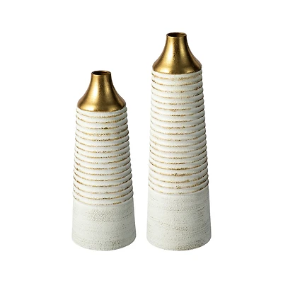 Glitzhome® Modern White & Gold Striped Metal Floor Vases Set