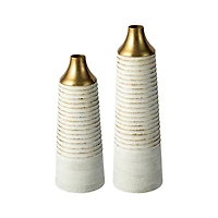 Glitzhome® Modern White & Gold Striped Metal Floor Vases Set