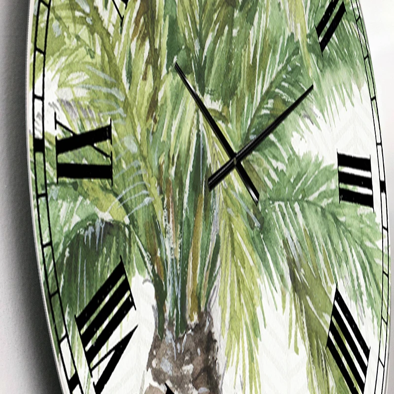 Designart 'Mixed Botanical Greens Palms V Farmhouse Wall Clock