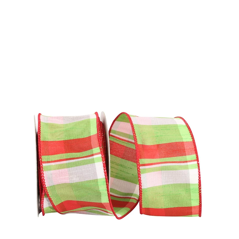 JAM Paper 2.5" x 10yd. Dupioni Wired Edge Plaid Ribbon