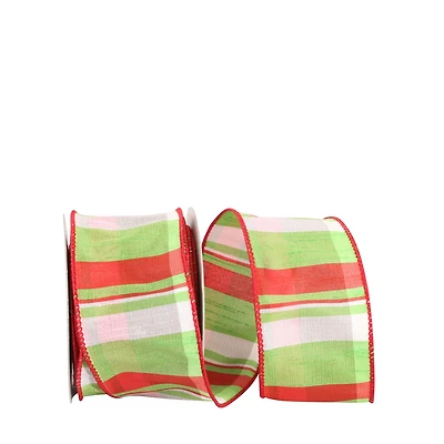 JAM Paper 2.5" x 10yd. Dupioni Wired Edge Plaid Ribbon