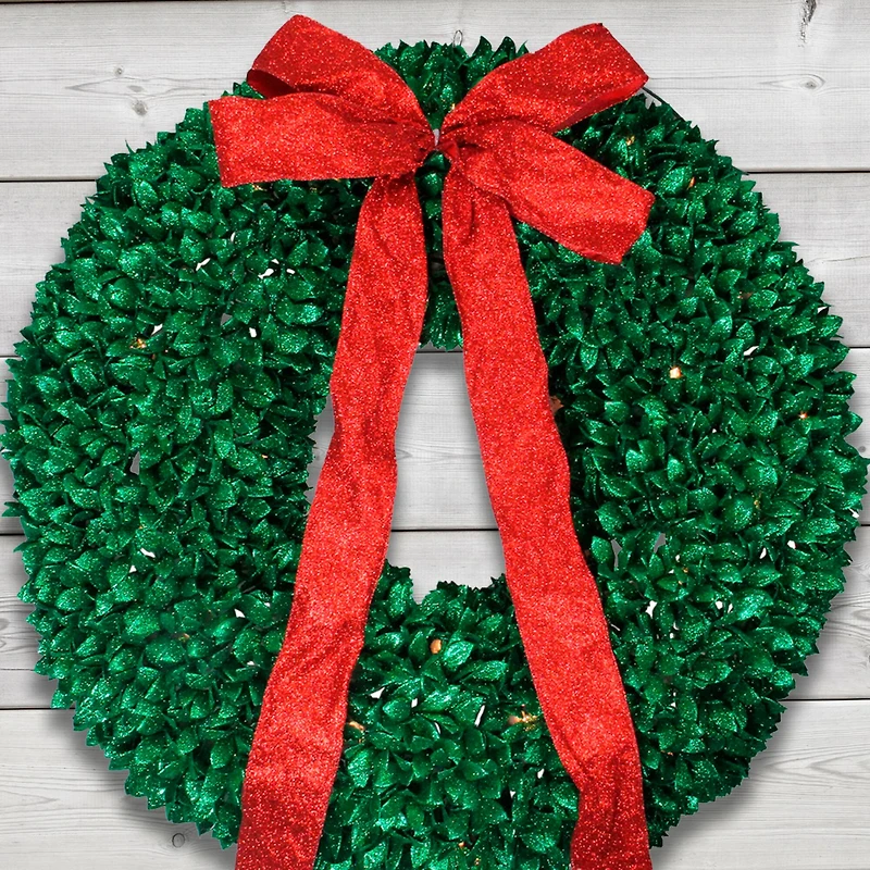 28" Pre-Lit Glittered Leaves Artificial Christmas Wreath