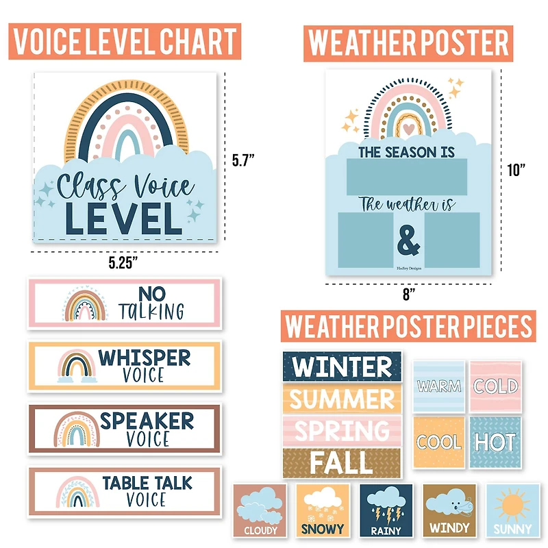 Hadley Designs 11" x 17" Boho Circle Time Bulletin Board Calendar for Classroom Posters Set