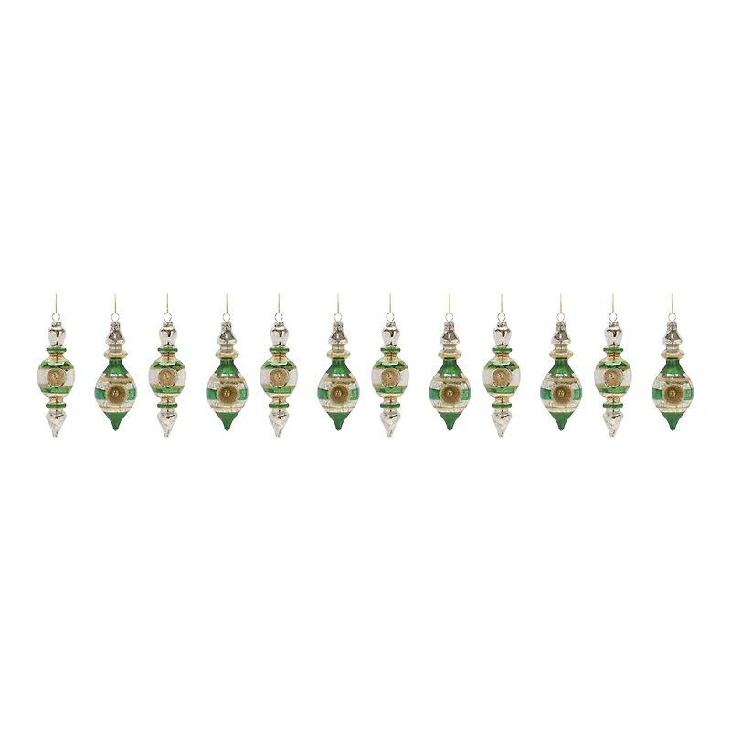 Green Glass Reflector Finial Drop Ornament Set