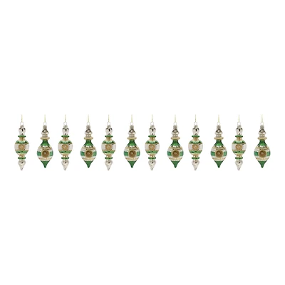 Green Glass Reflector Finial Drop Ornament Set