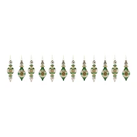 Green Glass Reflector Finial Drop Ornament Set