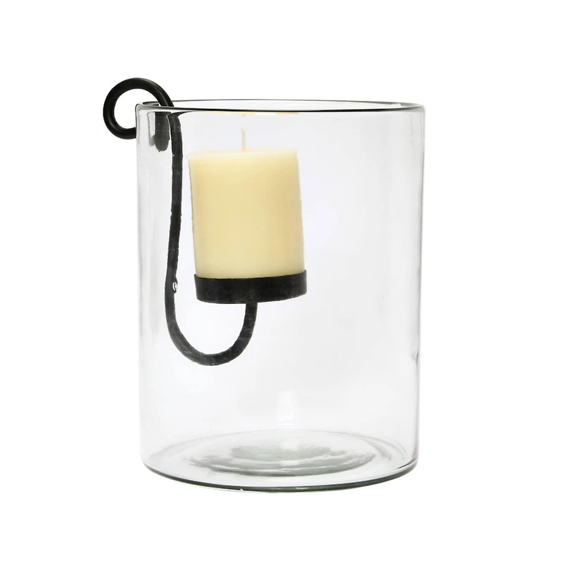 Hello Honey® 9.5" Black Glass Hurricane with Metal Candle Holder