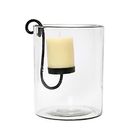 Hello Honey® 9.5" Black Glass Hurricane with Metal Candle Holder