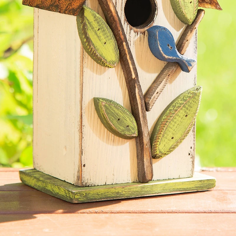 Glitzhome® 9.75" White Distressed Bird & Tree Birdhouse