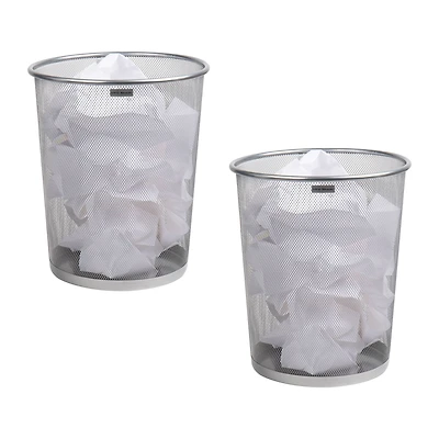 Mind Reader 2 Piece Garbage Round Metal Mesh Waste Basket Recycling Bin
