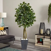 6.5ft. UV Resistant Ficus Artificial Tree in Slate Planter