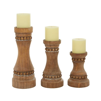 Brown Wood Natural Candle Holder Set