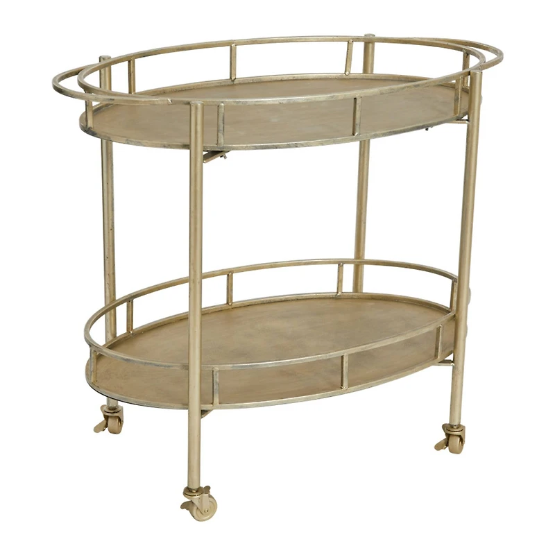 Hello Honey® 30" Beige 2-Tier Metal Bar Cart With Locking Caster Wheels