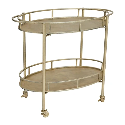 Hello Honey® 30" Beige 2-Tier Metal Bar Cart With Locking Caster Wheels