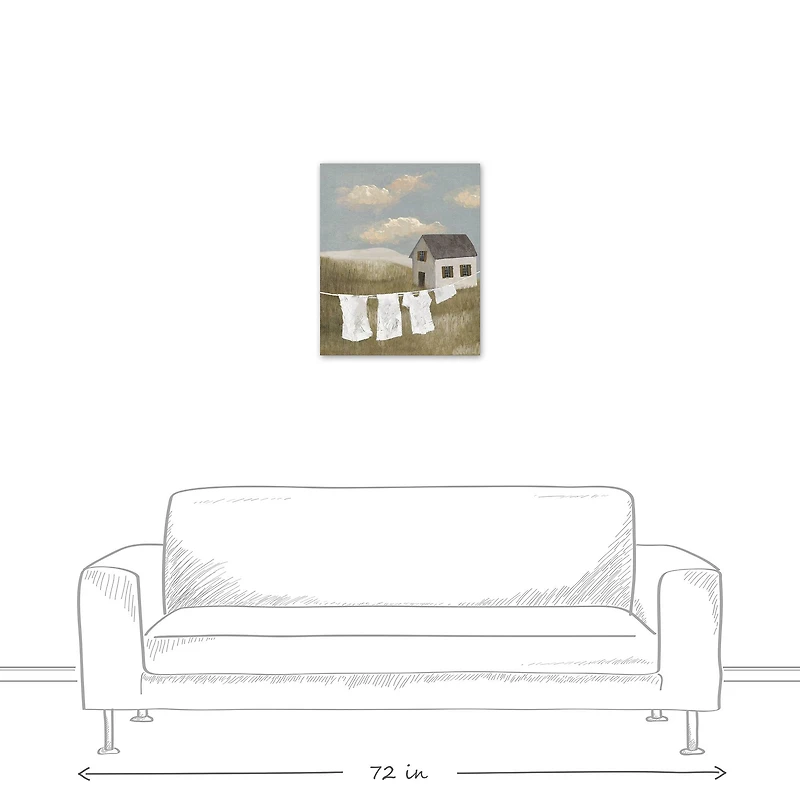 House on Hill Calming Laundry Scene 20" x 24" Canvas Wall Art