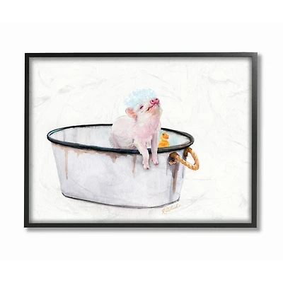 Stupell Industries Piggy Bath with Rubber Ducky Adorable Farm Animal in Frame Wall Art