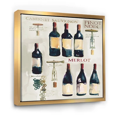 Designart - Red Sauvignon Wine Collage - Food and beverage Framed Canvas