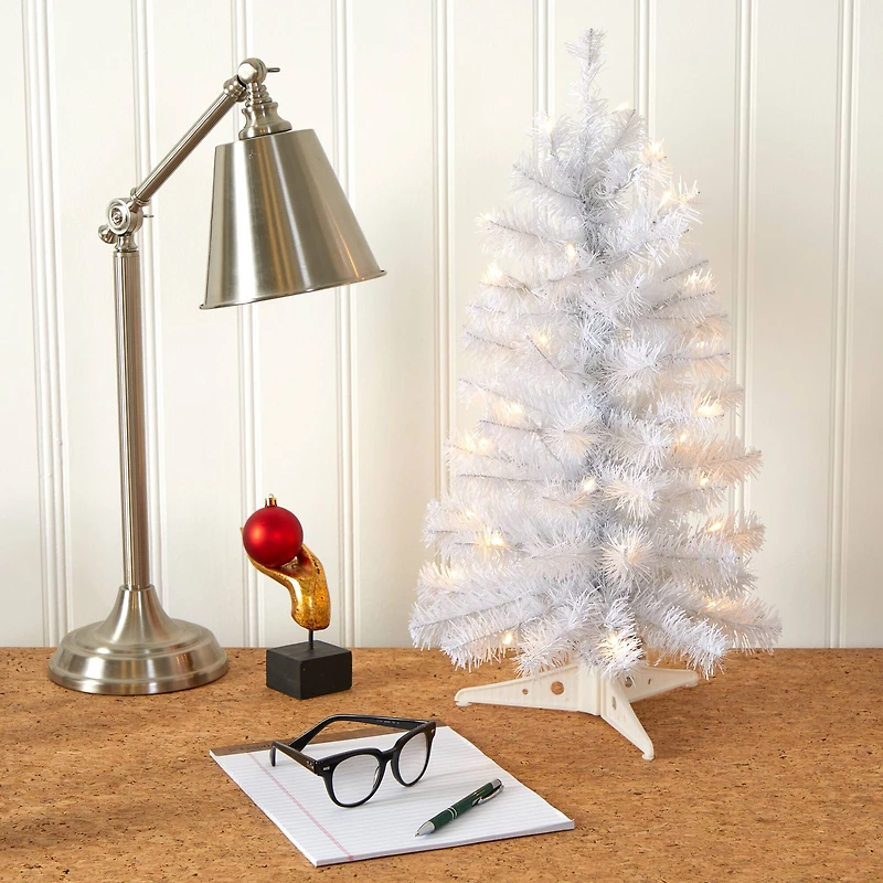 2ft. Pre-Lit White Artificial Christmas Tree, Clear LED Lights