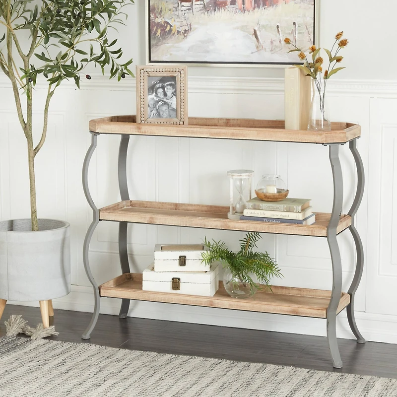 Brown Iron Rustic Console Table, 33" x 39" x 13"