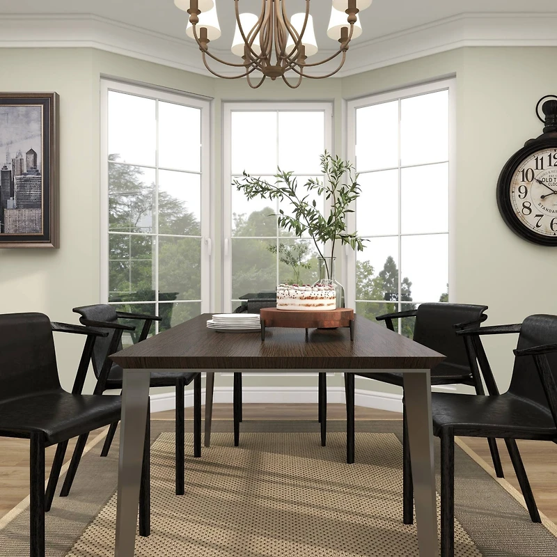 12" Brown Wood Tray with Black Metal Legs