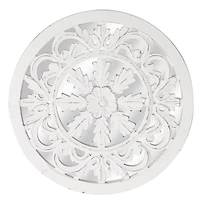 American Art Décor™ 16" Distressed Reflective Hand-Carved White Wood Wall Accent Medallion