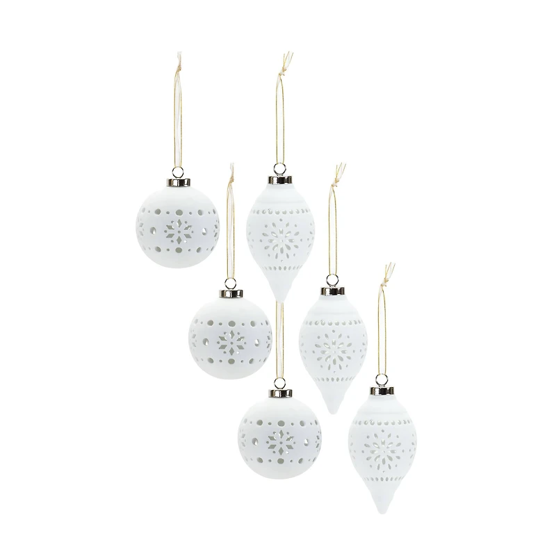 6 Pack White Onion & Ball Porcelain Ornaments