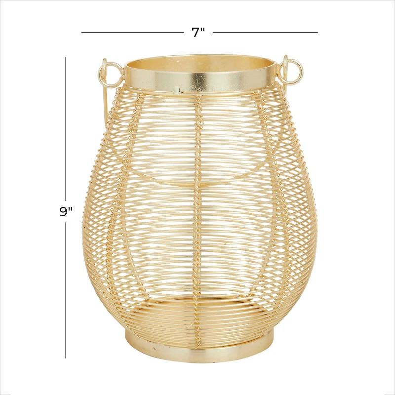 Gold Iron Glam Lantern, 9" x 7" x 7"