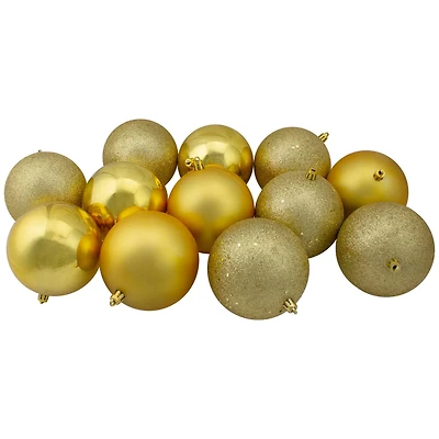 12ct. 4" 4-Finish Gold Shatterproof Ball Ornaments