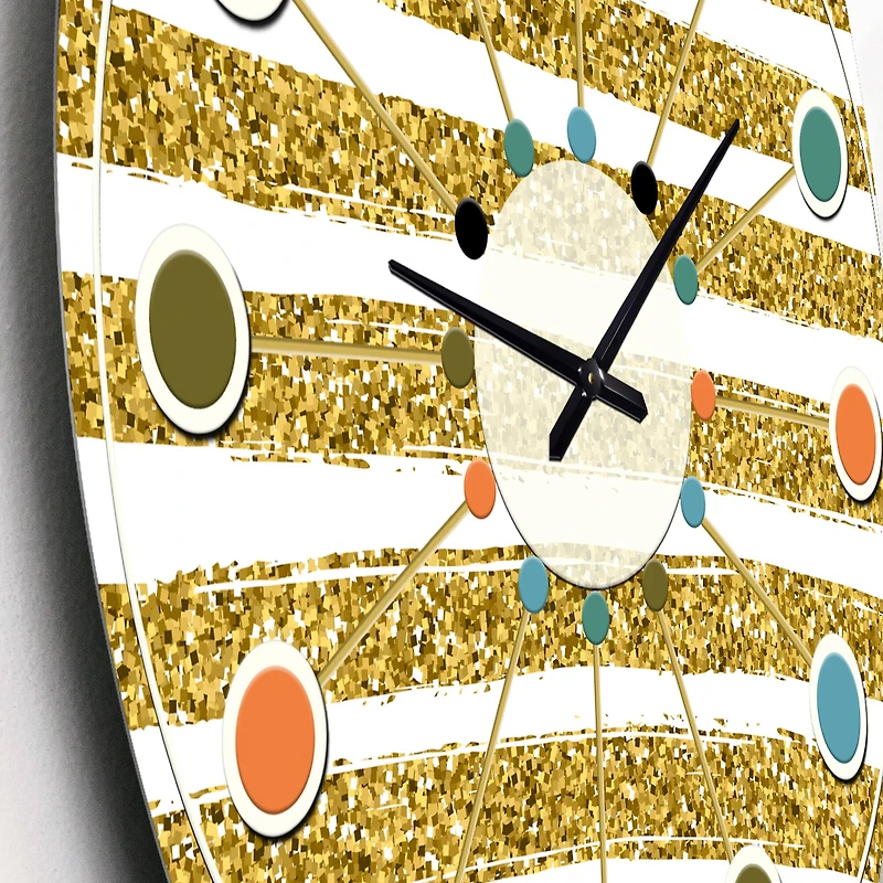 Designart 'Golden Horizontal Lines Mid-Century Modern Wall Clock