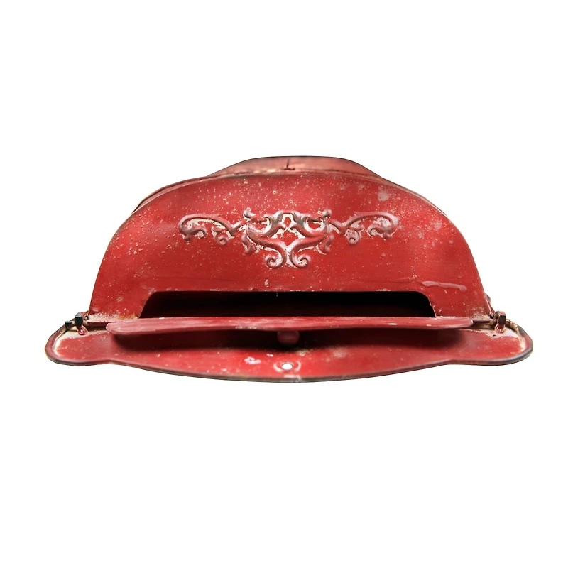 Hello Honey® 15.5" Red Embossed Tin Post Letter Box with Distressed Finish Wall Décor