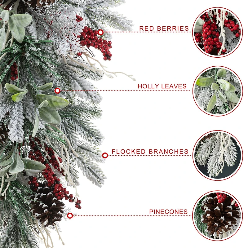 Glitzhome® 28"Christmas Flocked Pinecone & Berry Teardrop