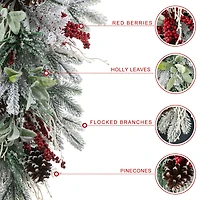 Glitzhome® 28"Christmas Flocked Pinecone & Berry Teardrop