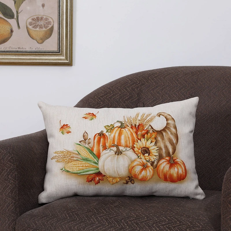 Glitzhome® Faux Burlap Thanksgiving Cornucopia Pillow