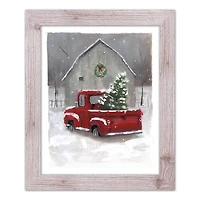 Snowy Christmas Truck Western White Framed Print