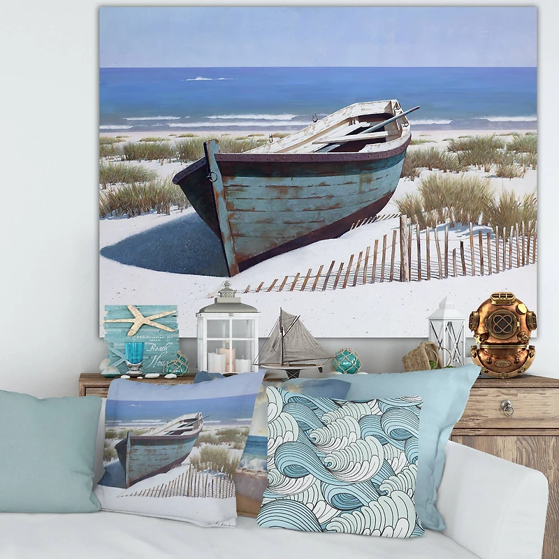 Designart - Blue Boat on Beach