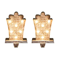 Glitzhome® 7.5" Pre-Lit Marquee Wooden Metal LED Gift Box Stocking Holder, 2ct. 