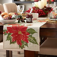 DII® 70" Cream Poinsettia Holly Embroidered Table Runner