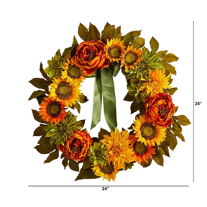 24" Peony, Dahlia & Sunflower Wreath