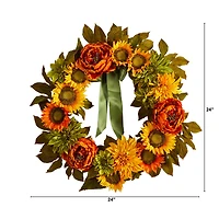 24" Peony, Dahlia & Sunflower Wreath