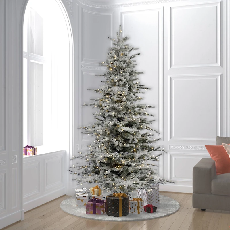 7.5ft. Pre-Lit Flocked Sierra Fir Artificial Christmas Tree, Pure White Dura-Lit® LED Lights